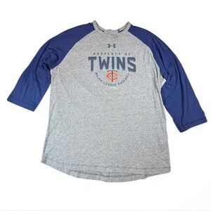 Under Armour Minnesota Twins MLB Raglan Tee HeatGear Gray Blue Menβs Large